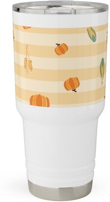 Travel Mugs: Autumn Nature Stripes - Orange Travel Tumbler, 30Oz, Orange