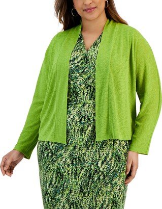 Plus Size Collarless Open-Front Long-Sleeve Cardigan