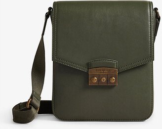 Mens Dk-green Kalvon Brand-engraved Leather Cross-body bag