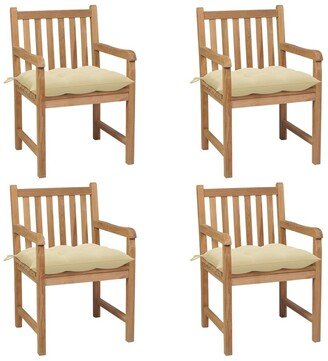 Patio Chairs 4 pcs with Cream White Cushions Solid Teak Wood