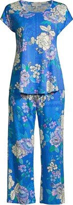 Blue Dove Floral Cotton-Blend Crop Pajama Set