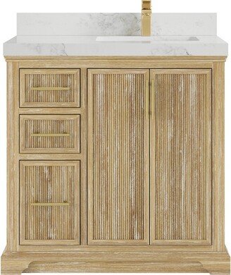 Willow Collections 36 x 22 Alys Solid Teak Right Offset Sink Bathroom Vanity with Quartz or Marble Countertop