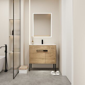 IGEMAN 36 Bathroom Vanity with Ceramic Basin, Freestanding or Floating is Optional Conversion