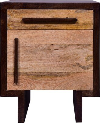 18.5 Inch Single Modern Contemporary Style Mango Wood Nightstand Side Table with 1 Drawer and Door, Cafe and Natural Brown