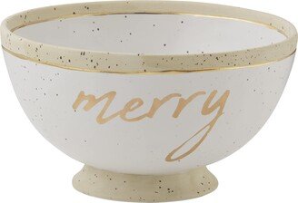 Merry Speckled Christmas Stoneware Serving Bowl, White/Gold, 5 x 9 dia