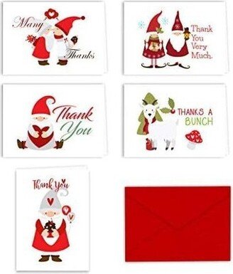 Paper Frenzy Christmas Holiday Gnomes Thank You Note Cards and Envelopes - 25 pack