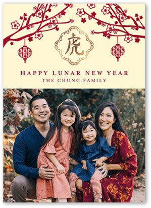 Lunar New Year Cards: Floral Branch Lunar New Year Card, Beige, 5X7, Matte, Signature Smooth Cardstock, Square