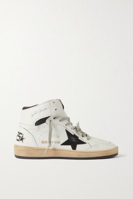 Sky-star Distressed Printed Leather High-top Sneakers - White-AA