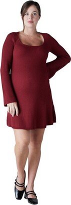 Maternity Ribbed Flare Sweater Mini Dress Cabernet Red Size XS