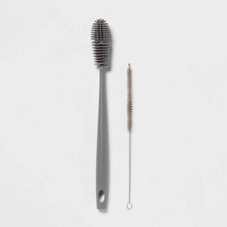 2pc Bottle Brush & Straw Brush Set (Pewter Matte