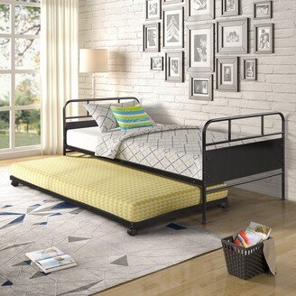 EYIW Twin Size Metal Daybed Platform Bed Frame with Trundle Built-in Casters