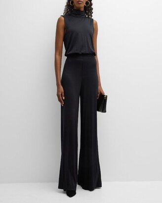 Matte Jersey Sleeveless Mock-Neck Jumpsuit