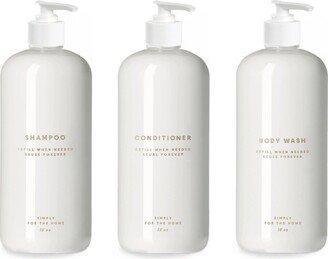 Shampoo, Conditioner, & Body Wash Set - 16Oz White Plastic, Opaque, Refillable, Reusable, Bathroom Decor, Minimalist Design, Pump Dispensers