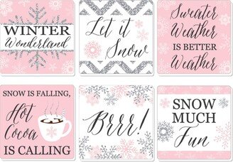 Big Dot Of Happiness Pink Winter Wonderland - Holiday Snowflake Party Decor Drink Coasters - Set of 6