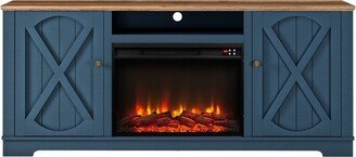 70 Farmhouse TV Stand for TVs up to 70 with Electric Fireplace Navy - Festivo