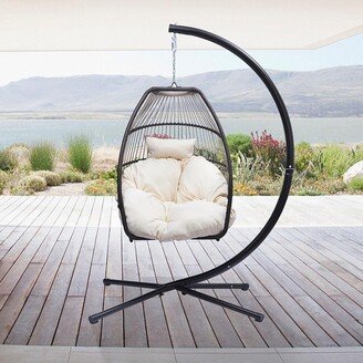 Patio Hanging Chair,Rattan Swing Hammock with Cushion and Pillow