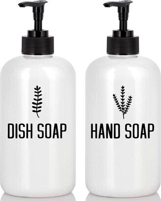 Hand Soap & Dish Set Of 2 16 Oz Plastic Dispensers Bottles | Farmhouse Kitchen Refillable