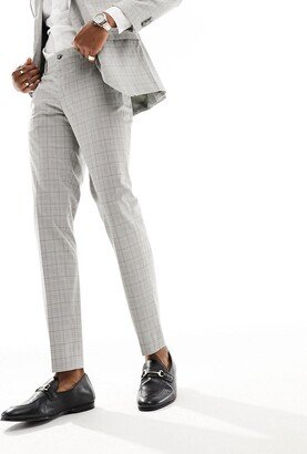 slim fit suit pants in beige check-AA