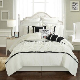Chic Home Design Ashville 16 Piece Comforter Complete Bed In A Bag Floral Pinch Pleated Ruffled Designer Embellished Bedding Set