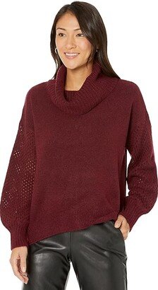 Drop Shoulder Turtleneck Sweater (Crisp Merlot) Women's Clothing