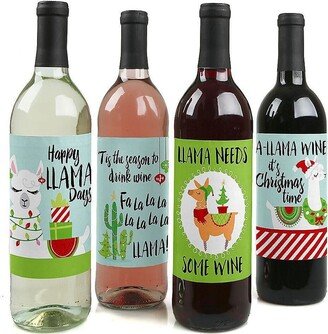 Big Dot Of Happiness Fa La Llama - Christmas & Holiday Party Wine Bottle Label Stickers - 4 Ct