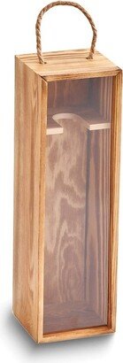 Curata Light Pine Wood Wine Box with Rope Handle and Sliding Acrylic Window