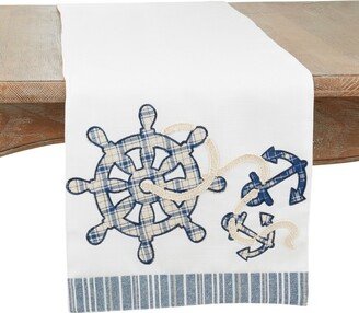 Saro Lifestyle Table Runner with Helm and Anchor Design, 14x72, White