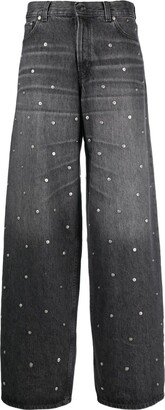 Stud-Embellished Wide-Leg Jeans-AA