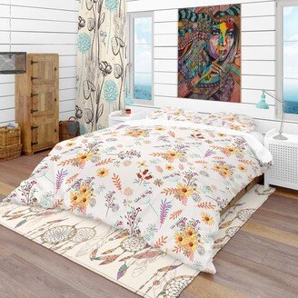 Designart 'Floral Pretty Pattern with Colorful Pastel Flowers' Bohemian & Eclectic Bedding Set - Duvet Cover & Shams