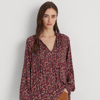 Ralph Lauren Floral Pleated Georgette Tie-Neck Blouse