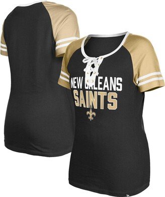 Women's Black New Orleans Saints Raglan Lace-Up T-shirt