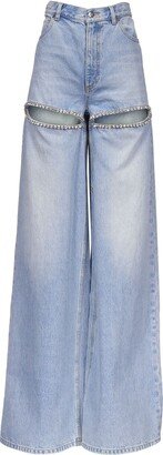 Wide leg embellished denim jeans