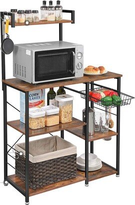 VASAGLE ALINRU Baker's Rack with Shelves, Kitchen Shelf with Wire Basket, 6 S-Hooks, Microwave Oven Stand