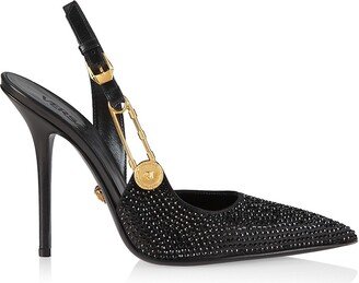 110MM Embellished Leather Slingback Pumps