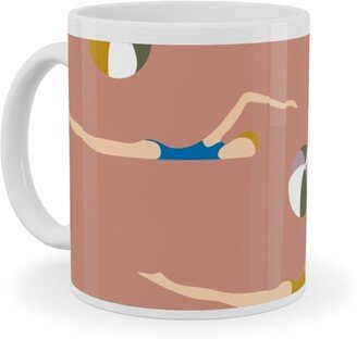 Mugs: New Nautical Beach Babes - Muddy Clay Ceramic Mug, White, 11Oz, Pink