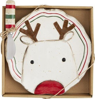 Farmhouse Christmas Cheese Plate Set, Reindeer, 8.5 dia