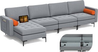 Modular L-shaped Sectional Sofa with Reversible Chaise & 4 USB Ports Ash Grey