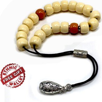 Greek Komboloi, Worry Beads, Anxiety Relaxing Begleri, Stress Relief Relaxation | Cream Resin Drum -mm - 19 Big Beads