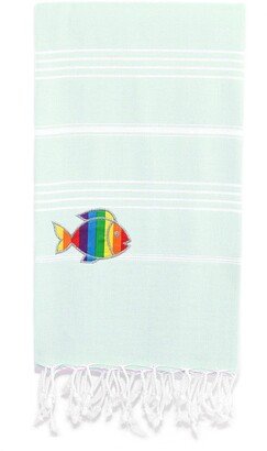 100% Turkish Cotton Lucky Sparkling Rainbow Fish Pestemal Beach Towel - Soft Aqua