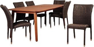 Amazonia Abaco 7-Piece Outdoor Dining Set Eucalyptus Wicker Rectangular Patio Furniture