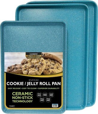 3pc Ultimate Commercial Weight Cookie Sheet Set, Two 15 x 10-Inch Pans, One 13 x 9-Inch-Inch Pan (Blue Granite)