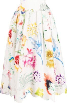 Floral-Print Midi Skirt-AA