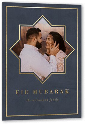 Eid Cards: Star Photo Eid Card, Blue, Gold Foil, 5X7, Matte, Personalized Foil Cardstock, Square