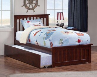 AFI Mission Twin Platform Bed with Matching Foot Board with Twin Size Urban Trundle Bed in Walnut