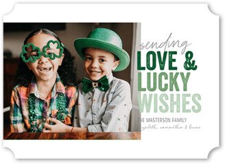 St. Patrick's Day Cards: Lucky Gradient St. Patrick's Day Card, White, 5X7, Pearl Shimmer Cardstock, Ticket