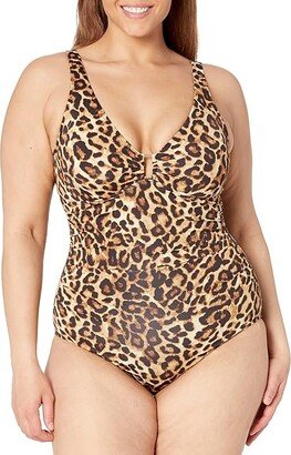 Leopard Print Ring Over-the-Shoulder One-Piece (Brown) Women's Swimsuits One Piece