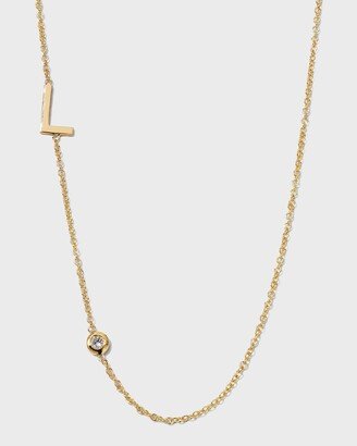 Zoe Lev Jewelry 14k Yellow Gold Personalized Asymmetric Initial & Diamond Bezel Necklace-AB