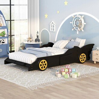 Aoolive Twin Size Race Car-Shaped Platform Bed with Wheels for Kids' Room