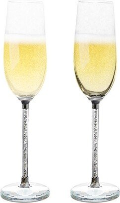 Champagne Flutes Set of 2, Gem Filled Stem Toasting Glasses, Giftware for Anniversaries, Engagements, or Holidays, 10 Tall