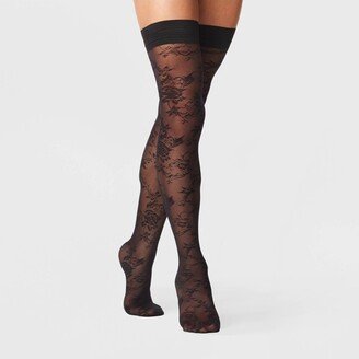 Women's Sheer Floral Thigh Highs Black